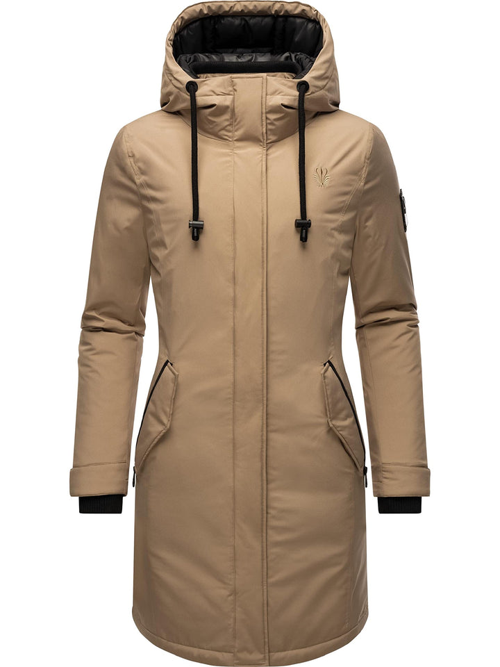 Navahoo Damen Wintermantel Winterparka mit Kapuze Letiziaa XS-3XL XXL Taupe, XXL Taupe