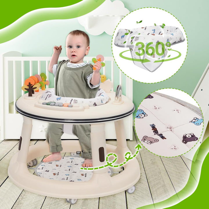 Lauflernhilfe, Baby Walker Höhenverstellbar mit 360° Drehbares Sitzkissen,Überrollsicherer Lauflernw