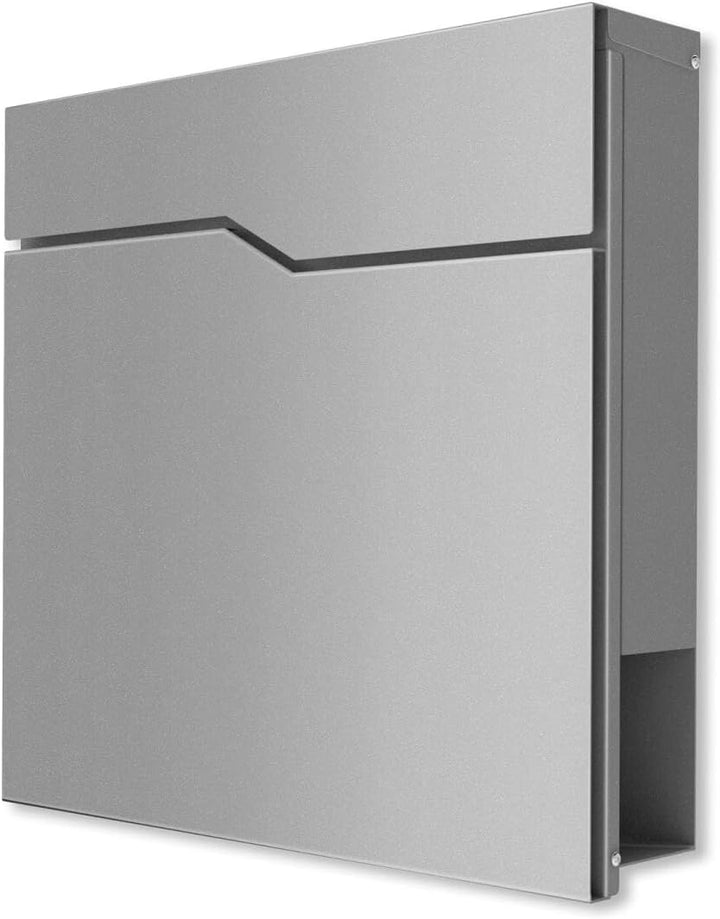 Metzler Briefkasten pulverbeschichtet in Graualuminium RAL9007 - Wandbriefkasten mit Zeitungsfach -