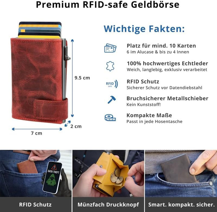 SecWal Kartenetui mit Münzfach Druckknopf inkl. Geschenkbox - Made in Germany - Echtleder Mini Geldb