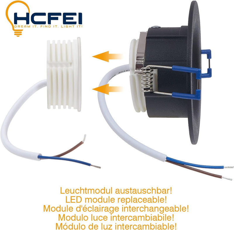 HCFEI 10x LED Einbaustrahler Set rund - schwarz 5 Watt warmweiss dimmbar 230V flach – Einbauleuchte