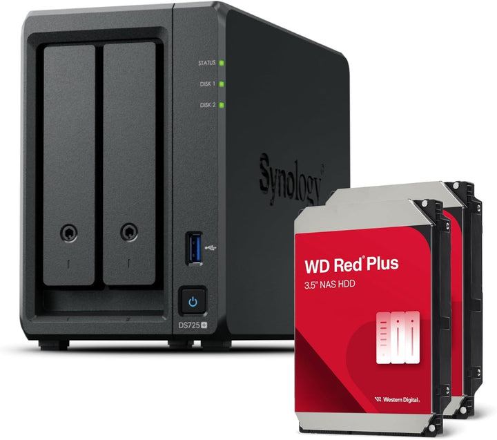 Synology DS725+ Bundle 8TB Western Digital (WD Red Plus 2X 4TB) 2 Bay Plus Serie mit Ryzen R1600, 4G