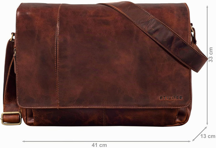 STILORD Vintage Umhängetasche Leder gross für Herren Damen 15.6 Zoll Laptoptasche Unitasche Bürotasc