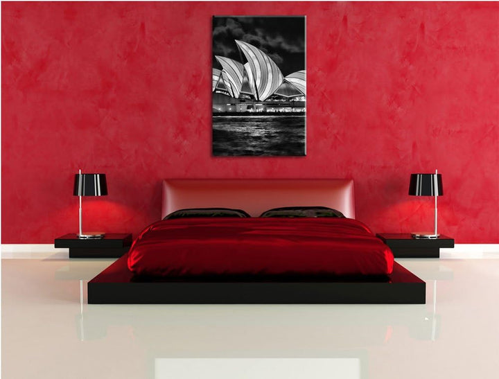 Pixxprint Monocrome, Sydney Opera House blau gelbe Streifen, Format: 100x70 auf Leinwand, 100x70