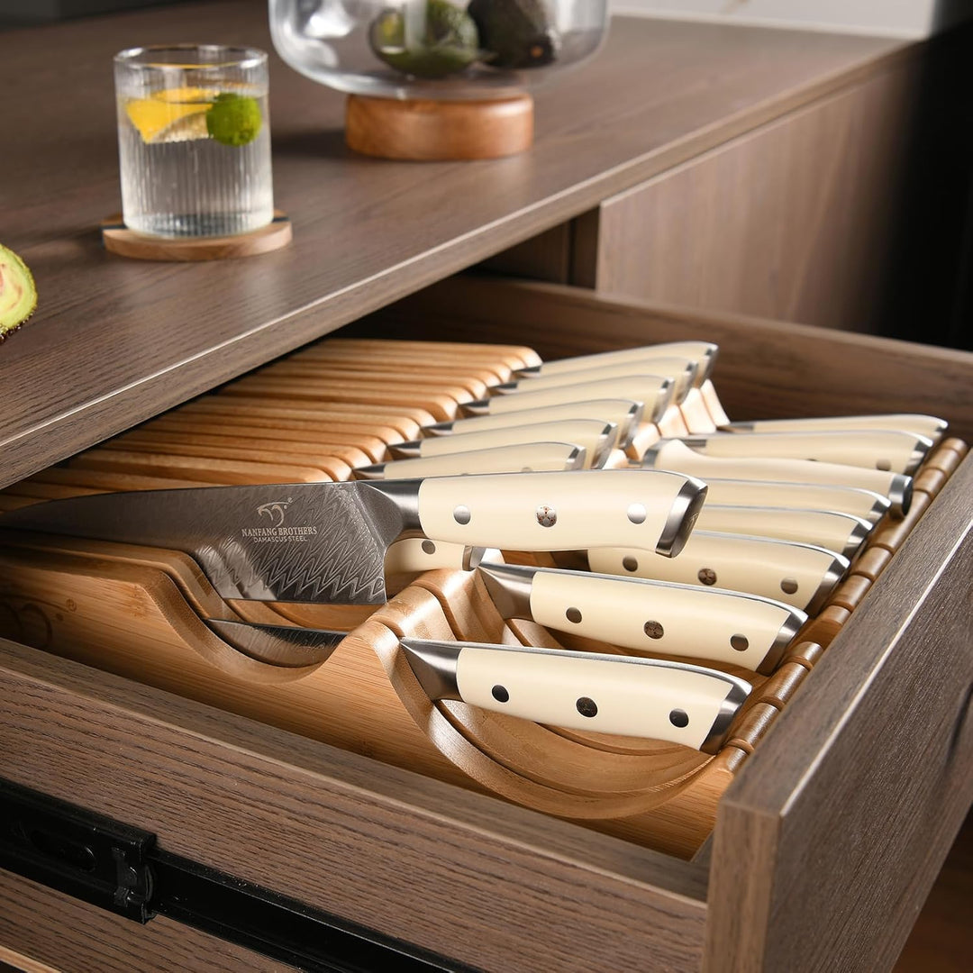 NANFANG BROTHERS Profimesser Damaskus Messerblock Holz Set 14er Damastmesser küchenmesser Kochmesser