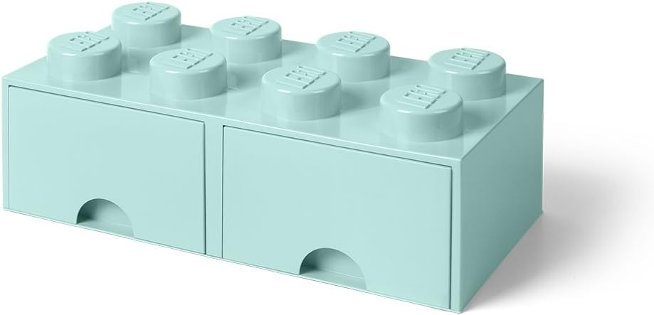 Lego Brick Schublade 8 Knöpfe, 2 Schubladen, stapelbar Aufbewahrungsbox, 9,4 l, Aqua (Mint grün), 32