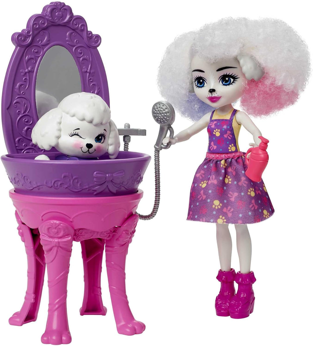 Enchantimals HHC20 - City Tails Pudelwohl Schönheitssalon Spielset mit Pudel-Mädchen Perris Poodle P