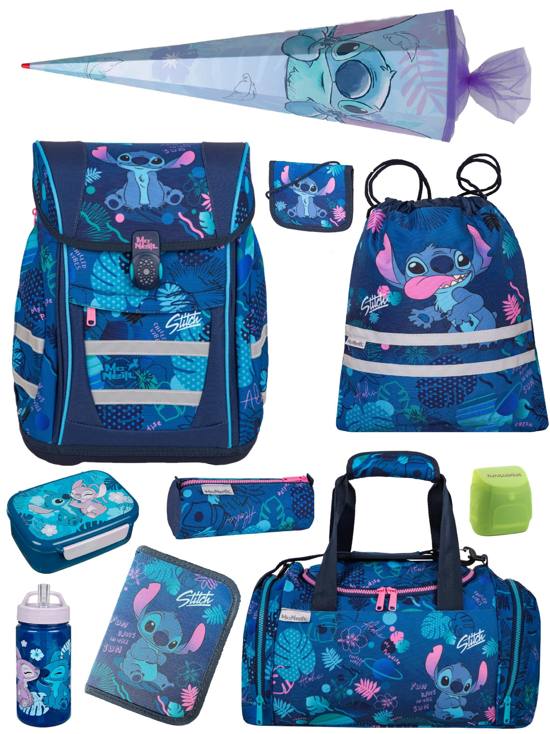 Familando - McNeill Teneris Schulranzen Set - 10-teilig mit Schultüte - Stitch - Ergonomisch & Verst