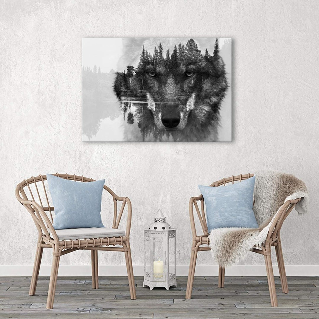 Feeby Bilder Wolf Wald Tiere XXL 120x80 cm 1Teilig Wandbilder Bild auf Leinwand Leinwandbilder Kunst