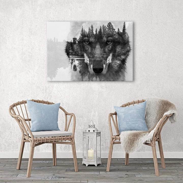 Feeby Bilder Wolf Wald Tiere XXL 120x80 cm 1Teilig Wandbilder Bild auf Leinwand Leinwandbilder Kunst