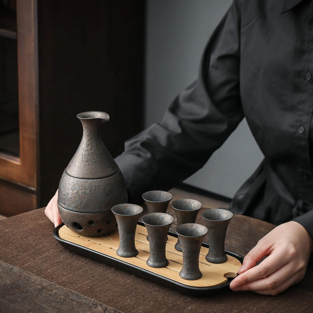 TEANAGOO Japanisches Traditionell, Sake Karaffe (170 ml) mit 6 Sake Becher (25 m) für heisse oder ka