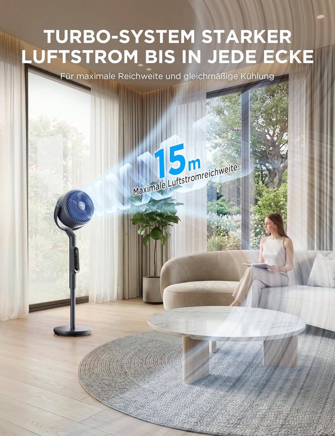 Midea Standventilator leise mit DC Motor FG18-26XRD(BL), 19 dB, 15 m Reichweite, Air Circulator, 78/