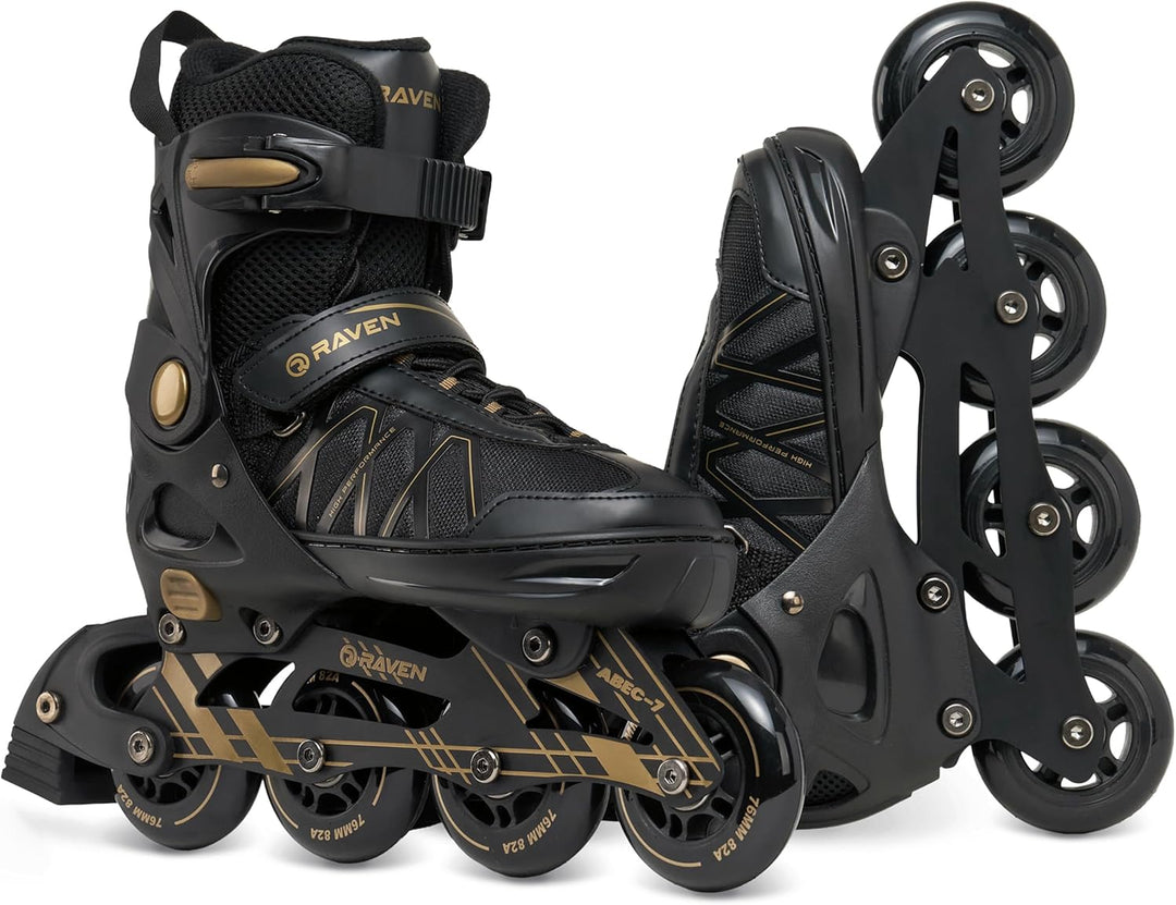 RAVEN Expert Inline Skates Inliner für Kinder und Erwachsene verstellbar 40-43 (25,5-28cm) Gold, 40-