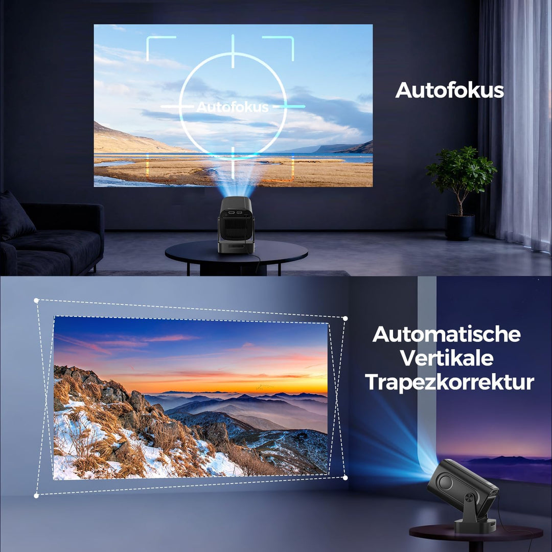 Alwtniet HY310 Mini Beamer 4K Unterstützt, 1080P Mini Projektor mit Autofokus &amp; Automatische Trapezk