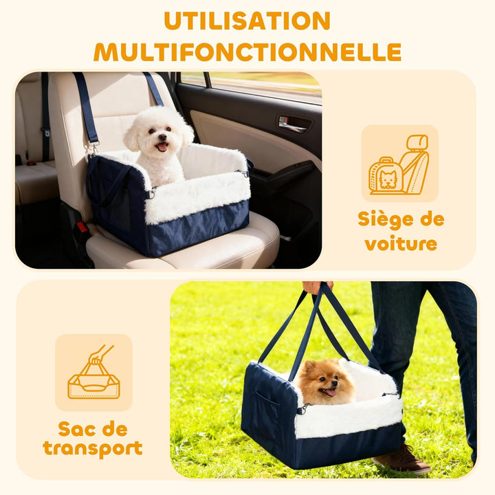 PawHut Hunde-Autositz mit Sicherheitsgurt und Befestigung, Hunde-Autositz rutschfeste Basis tragbar