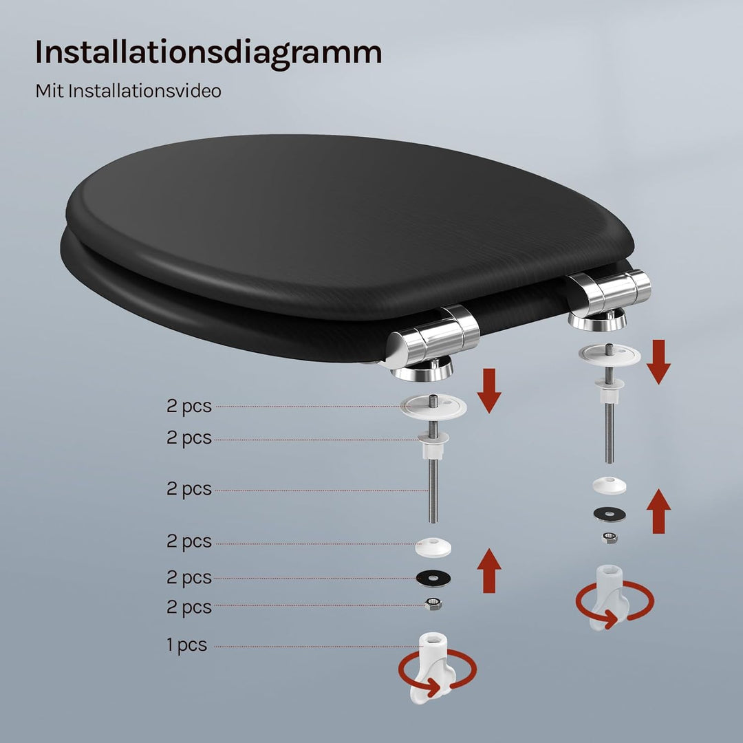 WOLTU Premium WC-Sitz Toilettensitz mit Absenkautomatik, MDF Holzkern, Softclose Scharnier, Desgin D