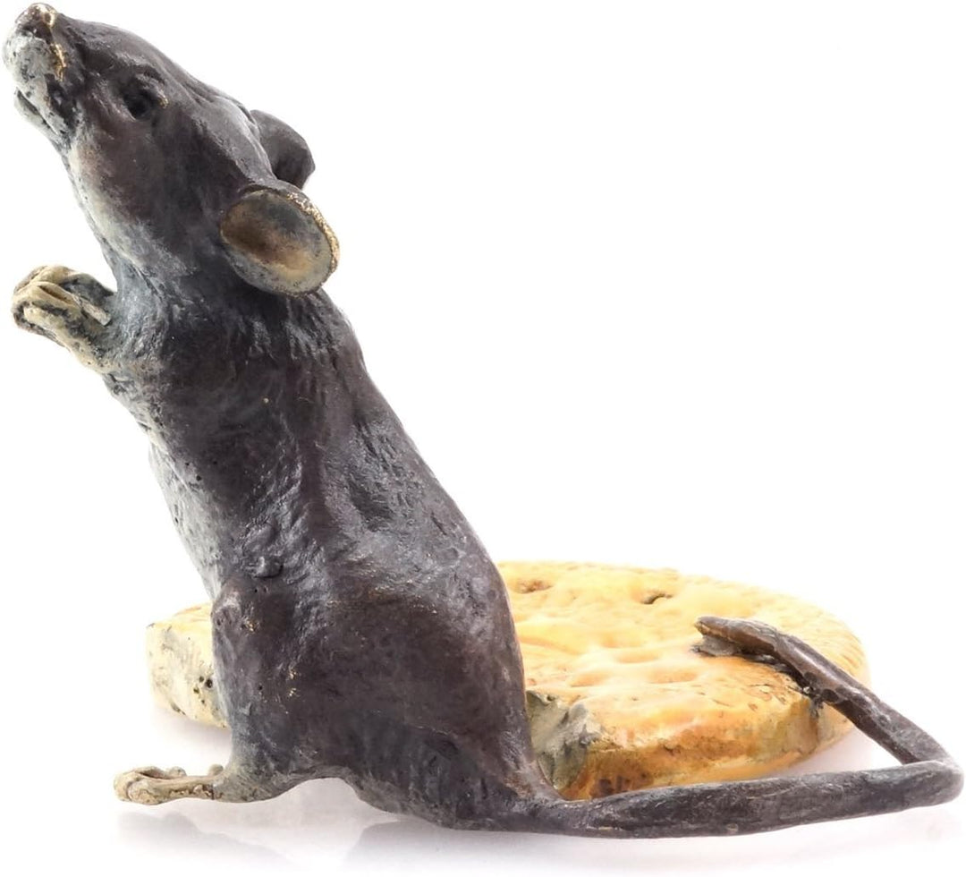 Kunst & Ambiente - Maus mit Biskuit - handbemalte Wiener Bronze - kultige Tierfigur im Retrolook - D