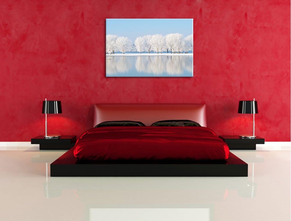 Schneebedeckte Bäume im Winter Format: 100x70 auf Leinwand, XXL riesige Bilder fertig gerahmt mit Ke
