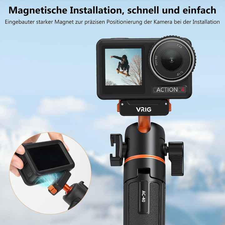 VRIG 54 cm Erweiterbar Selfie Stick Stativ für DJI Osmo Action 5 Pro, Integrierter Kugelkopf, Sockel
