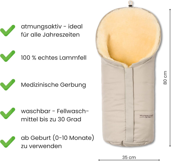 Hofbrucker Lammfell-Fusssack Eskimo für Babyschale, Kinderwagen, Buggy/Universeller Winterfusssack/F