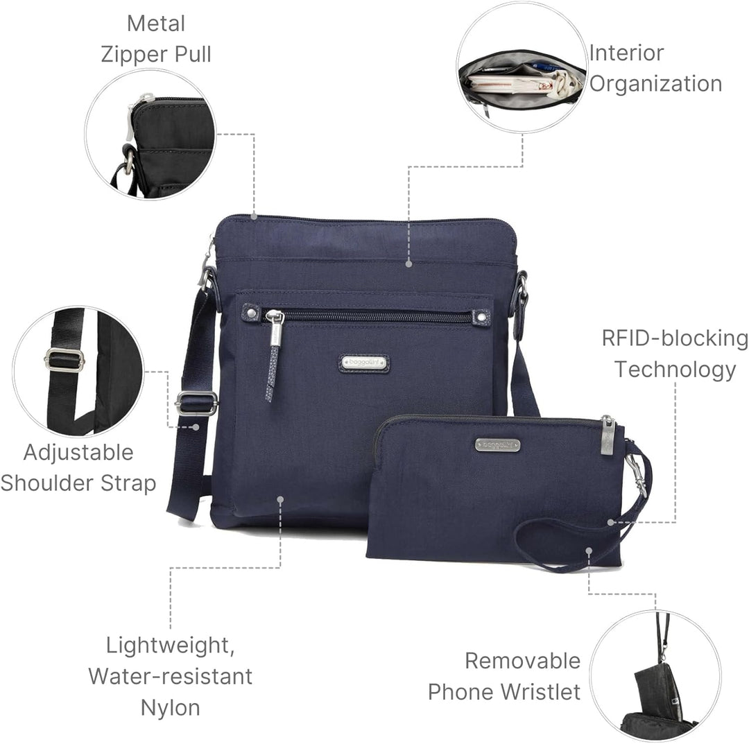 Baggallini Damen with Phone Wristlet Go Bagg mit RFID-Handy-Armband French Navy, French Navy
