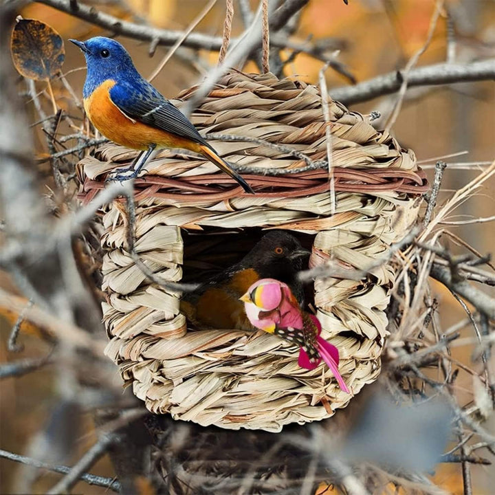 Vogelnest Gras, 2 Stück Gras Bird Nest, Vogelhäus, Handgewebte Vogelhäuser, Vogelhäus zum Aufhängen
