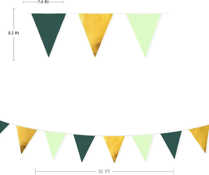 32Ft Dunkelgrüne goldene Dekorationen Olivgrüne Goldene Dreiecksflagge Stoffbanner Wimpelkette Girla