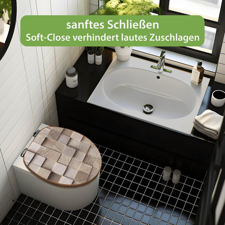 banjado Design WC Sitz Bambus Absenkautomatik 45,8x37,5cm - Toilettendeckel mit Absenkautomatik Holz