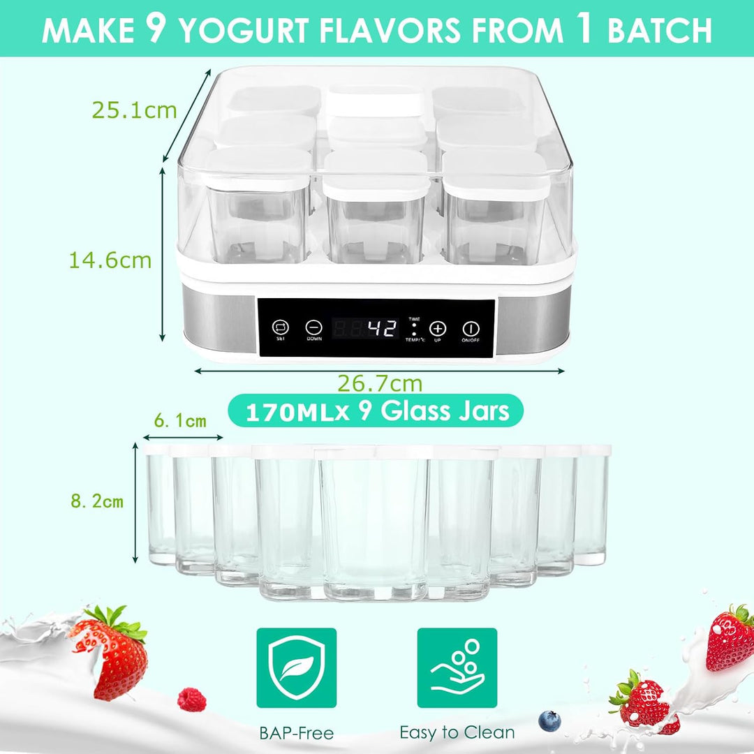 Joghurtbereiter, Automatischer Digitaler Joghurt Maker, Griechischer Joghurtmaschine mit Temperatur-