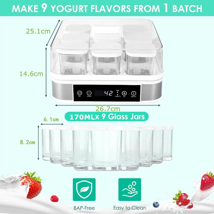 Joghurtbereiter, Automatischer Digitaler Joghurt Maker, Griechischer Joghurtmaschine mit Temperatur-
