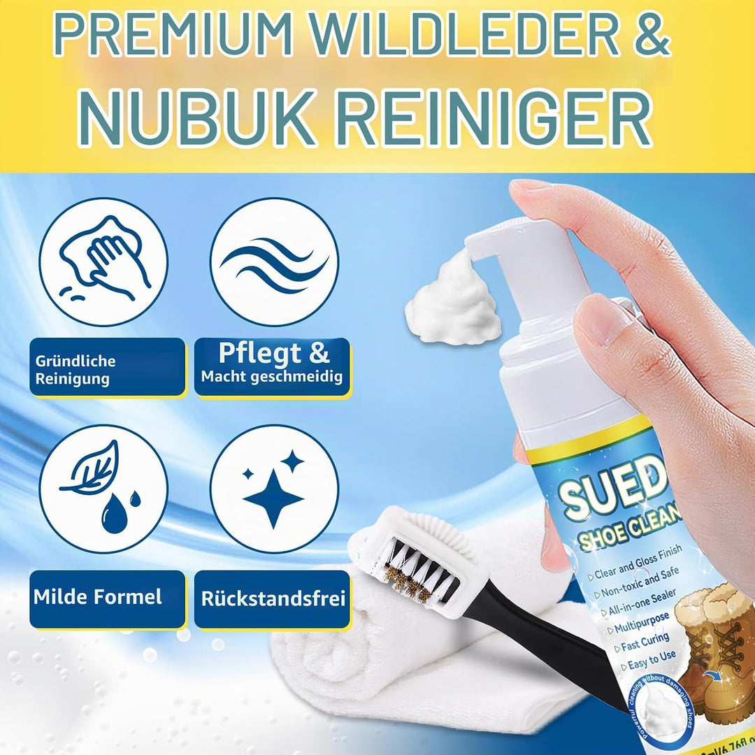 Wildleder Reiniger 200ml mit Bürste, Professioneller Nubuk Schuhreiniger, Sanfter Fleckenentferner f