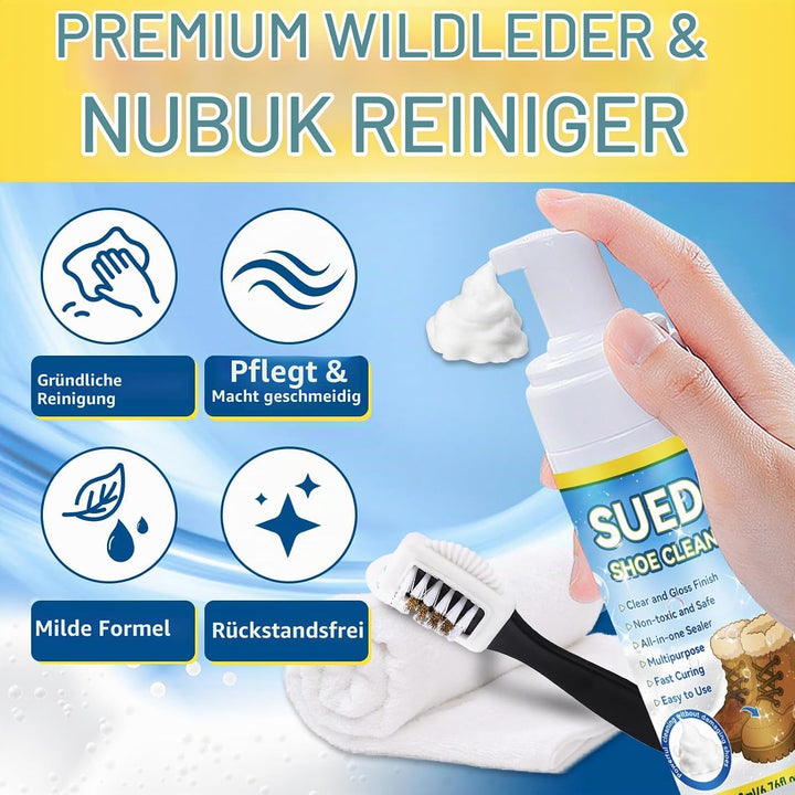 Wildleder Reiniger 200ml mit Bürste, Professioneller Nubuk Schuhreiniger, Sanfter Fleckenentferner f