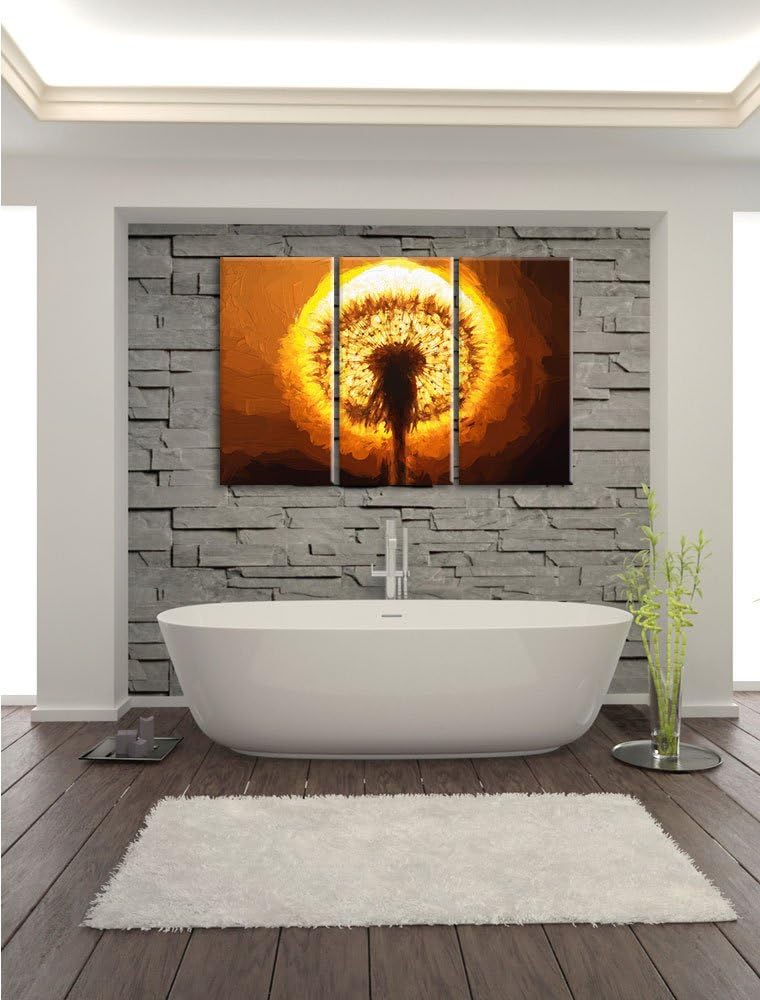 Pixxprint Pusteblume im Abendlicht Pinsel Effekt 3-Teiler Leinwandbild 120x80 Bild auf Leinwand