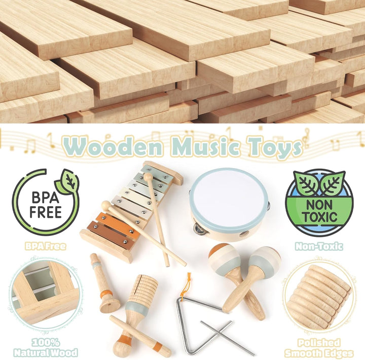 Vanplay Musikinstrumente für Kinder Kinderspielzeug ab 3 Jahre holzspielzeug Trommel Xylophone für K