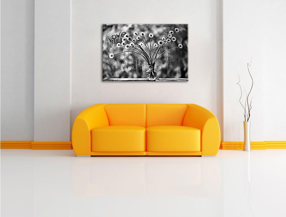 Pixxprint Monocrome, Pusteblumen am verregneten Fenster, Format: 100x70 auf Leinwand, 100x70