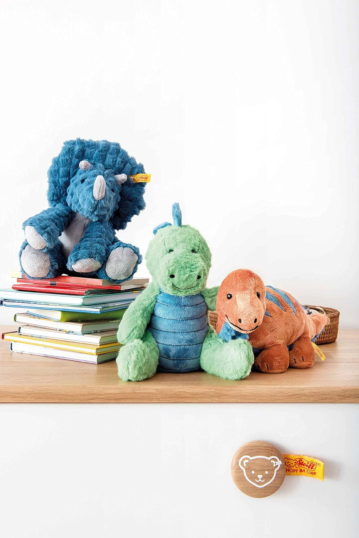Steiff Soft Cuddly Friends Dixi Triceratops Petrol 28 cm, Dinosaurier Kuscheltier aus kuschelweichem