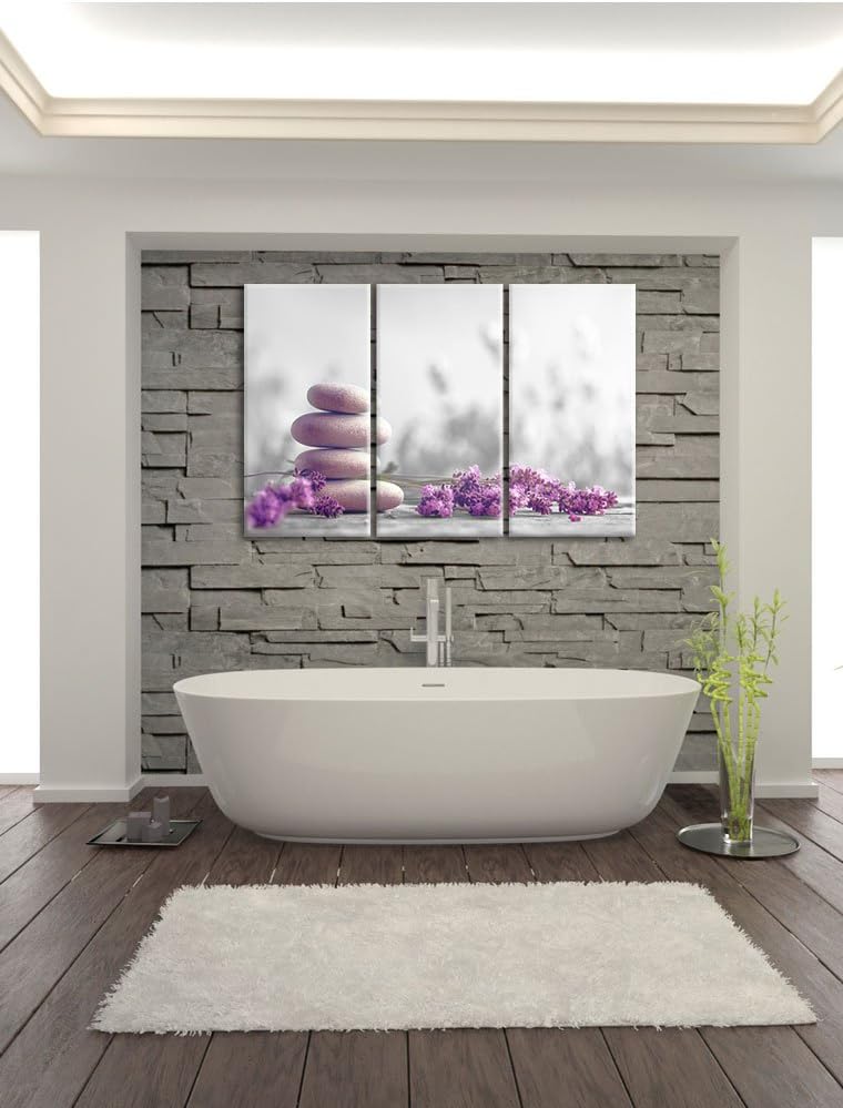Pixxprint Lavendel Spa-Stillleben als Leinwandbild/Grösse: 3 Teilig (120x80) cm/Wandbild/Kunstdruck/