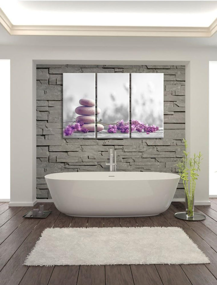 Pixxprint Lavendel Spa-Stillleben als Leinwandbild/Grösse: 3 Teilig (120x80) cm/Wandbild/Kunstdruck/