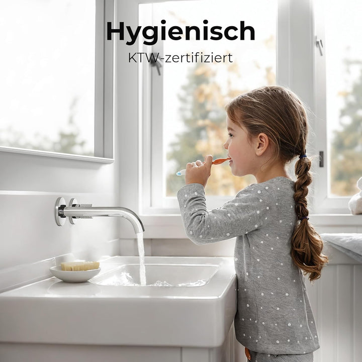 EMKE Waschtischarmatur Unterputz für Wandmontage, Wasserhahn Bad Unterputz, Mischbatterie Waschbecke