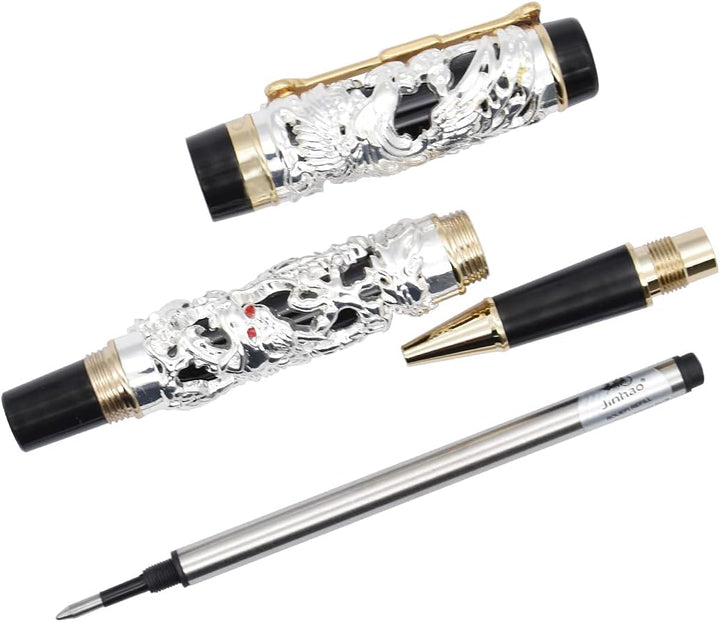 Gullor Edelsten Walze Kugelschreiber Jinhao Silber Drachen-und Ph?nix schwarz Silver and black, Silv