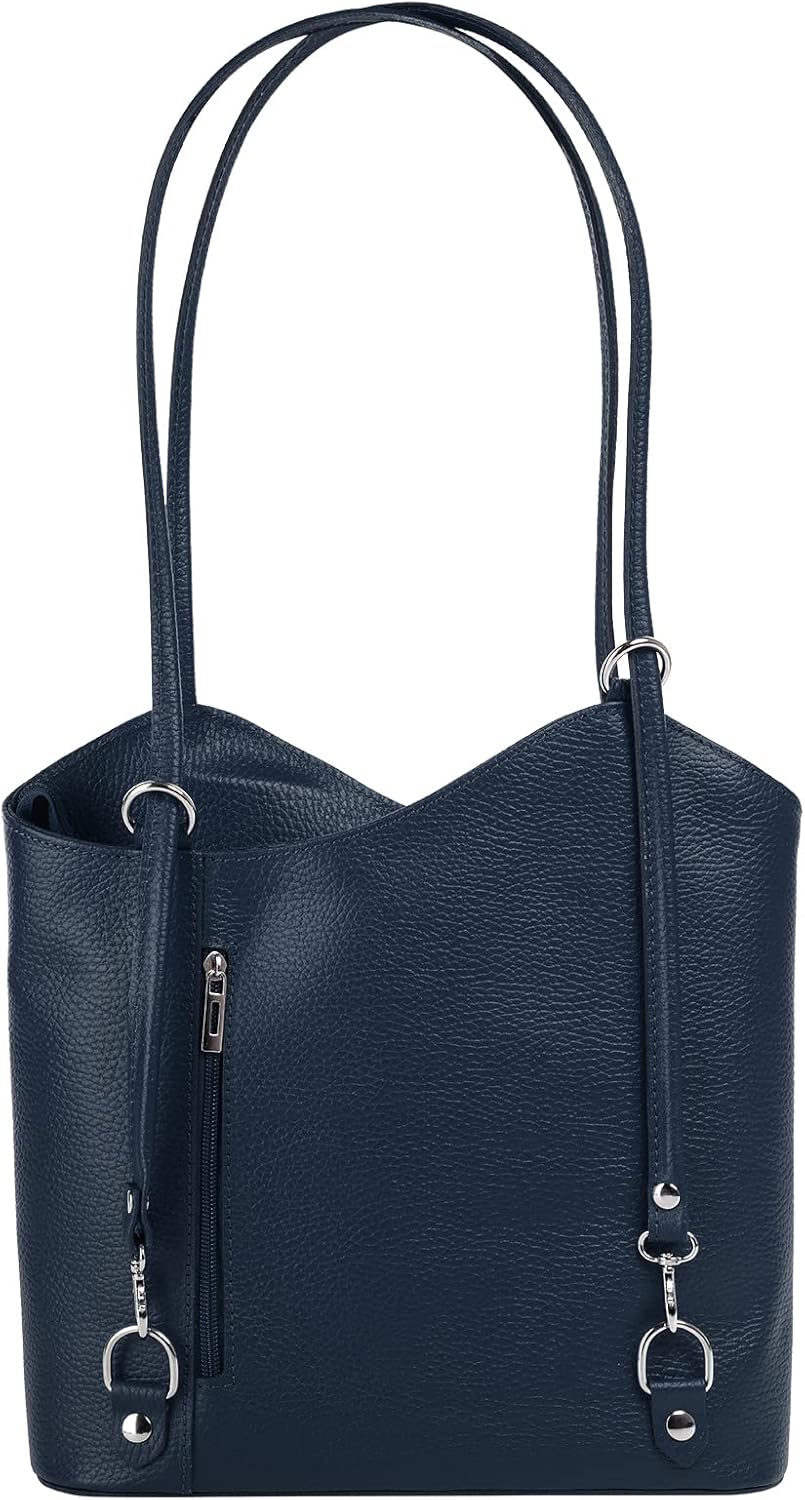 Cluty Shopper Rucksack Kombination Echt Leder Damen - 016715 Blau, Blau