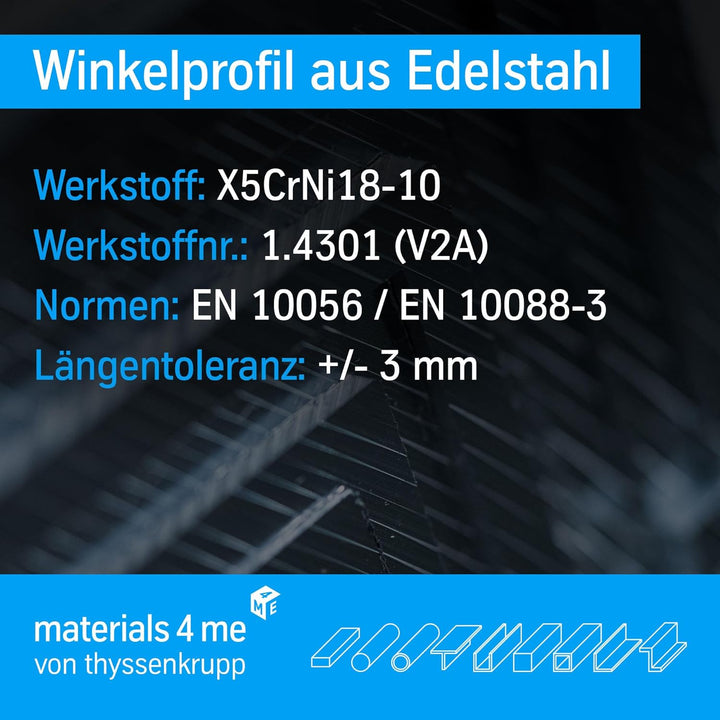 thyssenkrupp Edelstahlwinkel 40 x 20 x 3 mm in 1500 mm Länge | Winkelprofil Edelstahl V2A Winkelstah