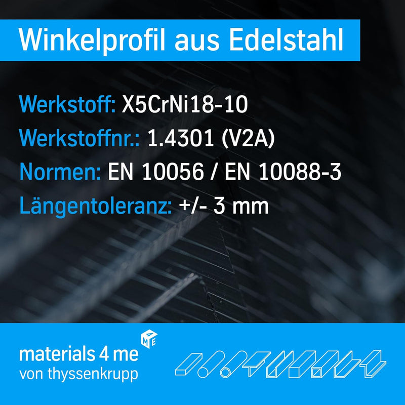 thyssenkrupp Edelstahlwinkel 40 x 20 x 3 mm in 1500 mm Länge | Winkelprofil Edelstahl V2A Winkelstah