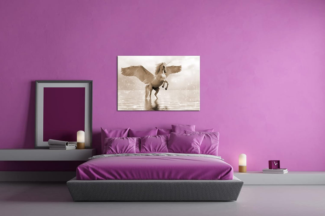 deyoli beflügeltes Einhorn Format: 80x60 Effekt: Sepia als Leinwandbild, Motiv fertig gerahmt auf Ec