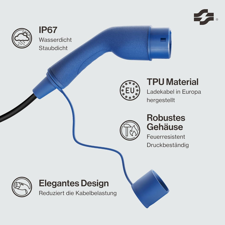 VOLDT Typ 2 Ladekabel Schuko 3,7 kW, 1-phasig, 8A - 16A, verstellbare EV-Ladegerät mit steuerbarer D