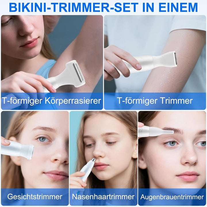 5-In-1 Bikini Trimmer, Kabellos Rasierer Damen, Elektrischer Intimrasierer für Frauen, IPX7 Wasserdi