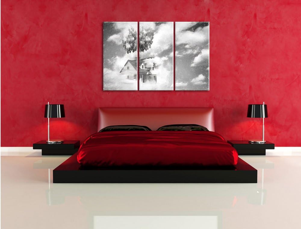 Pixxprint fliegendes Haus mit Luftballons als Leinwandbild/Grösse: 3 Teilig (120x80 cm) cm/Wandbild/