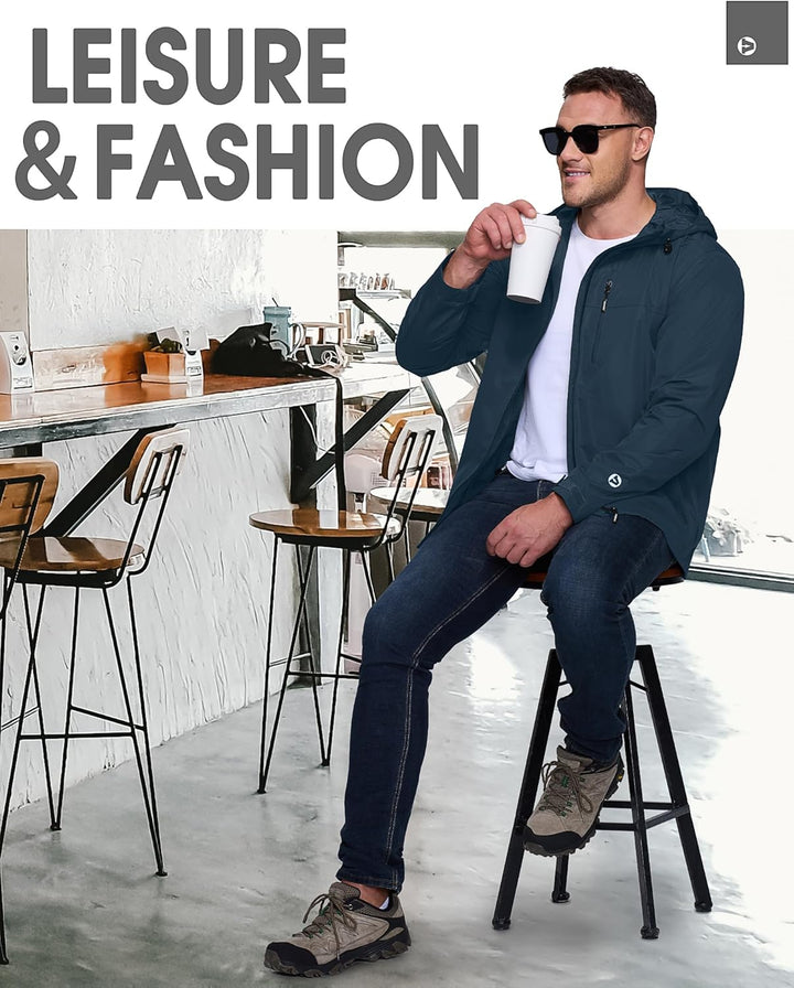Regenjacke Herren Wasserdicht Atmungsaktiv, Packbar Fahrrad Jacke Leichte Windbreaker zum Freizeit W