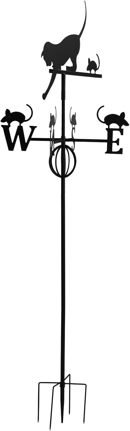 Windfahne, Exquisite Katzenmaus Mehrzweck-Wetterfahne Schmiedeeisen mit Bodeneinführungsstange für A