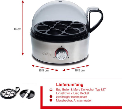 Solis Eierkocher Egg Boiler & More 827 - Für 7 Eier - Kochen und Dämpfen - Mit Härtegradeinstellung